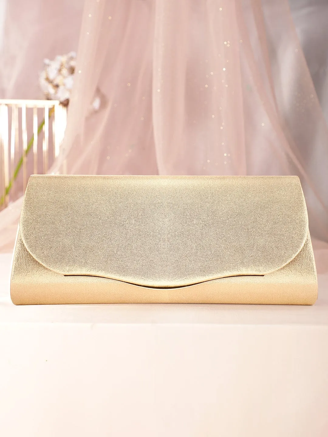 Rubans Radiant Sophistication Handcrafted Champagne Glossy Finish Clutch Bag