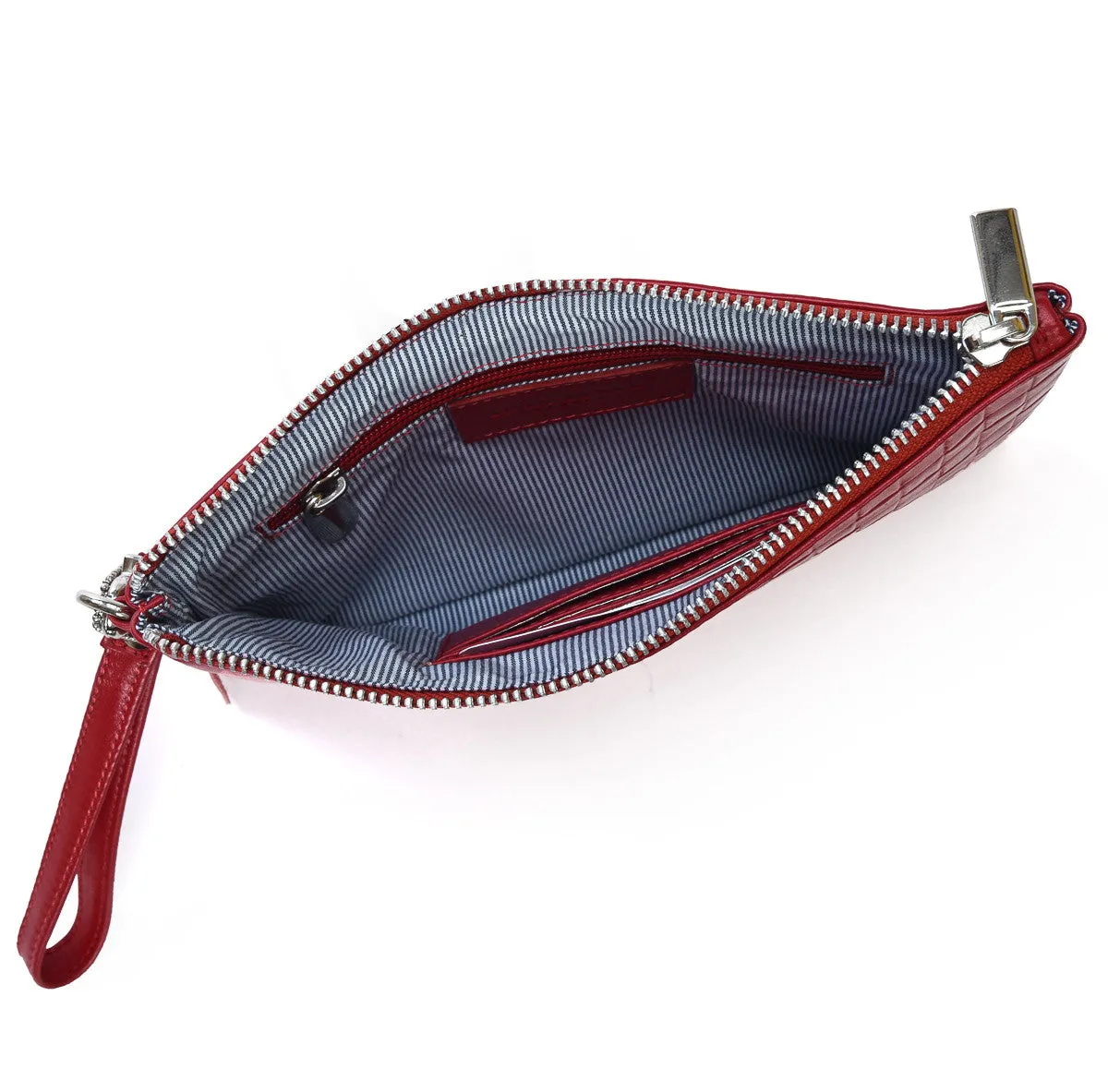 Secure RFID embossed leather ladies wristlet clutch with card case #LB66 Red