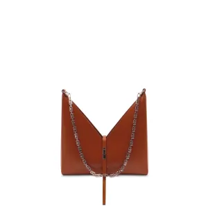 Small Cut Out Bag with Chain in Box Leather in Chestnut