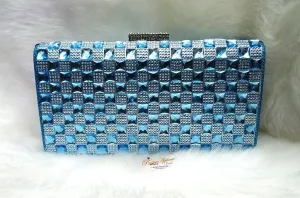 Sparkly Diamante Encrusted Shiny Women Evening Bag Clutch Party Wedding Handbags Blue/Silver