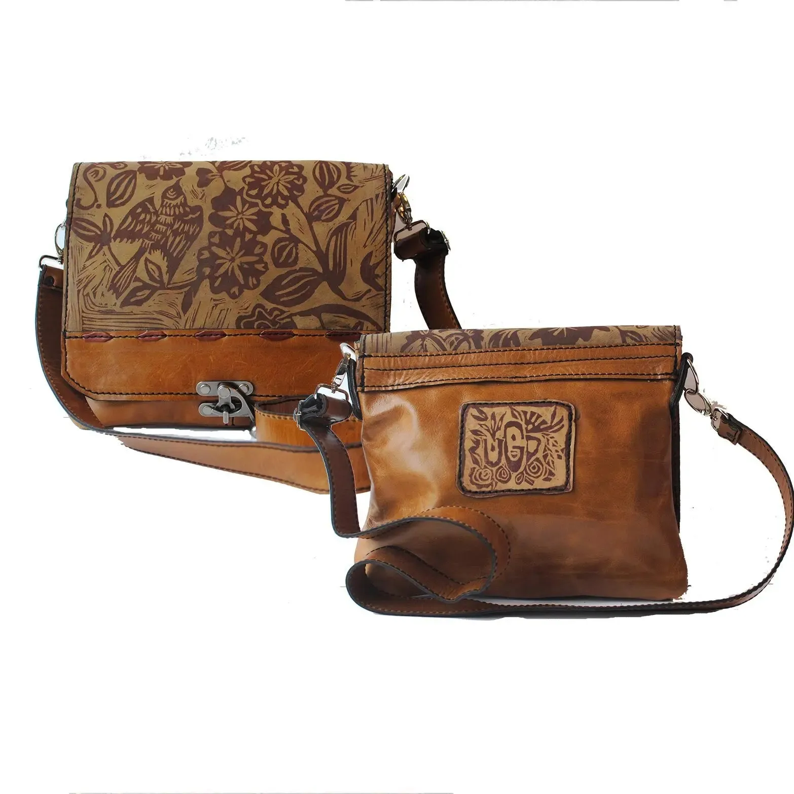 Uptown Messenger Handbag in Sparrow Print by Christina Hankins