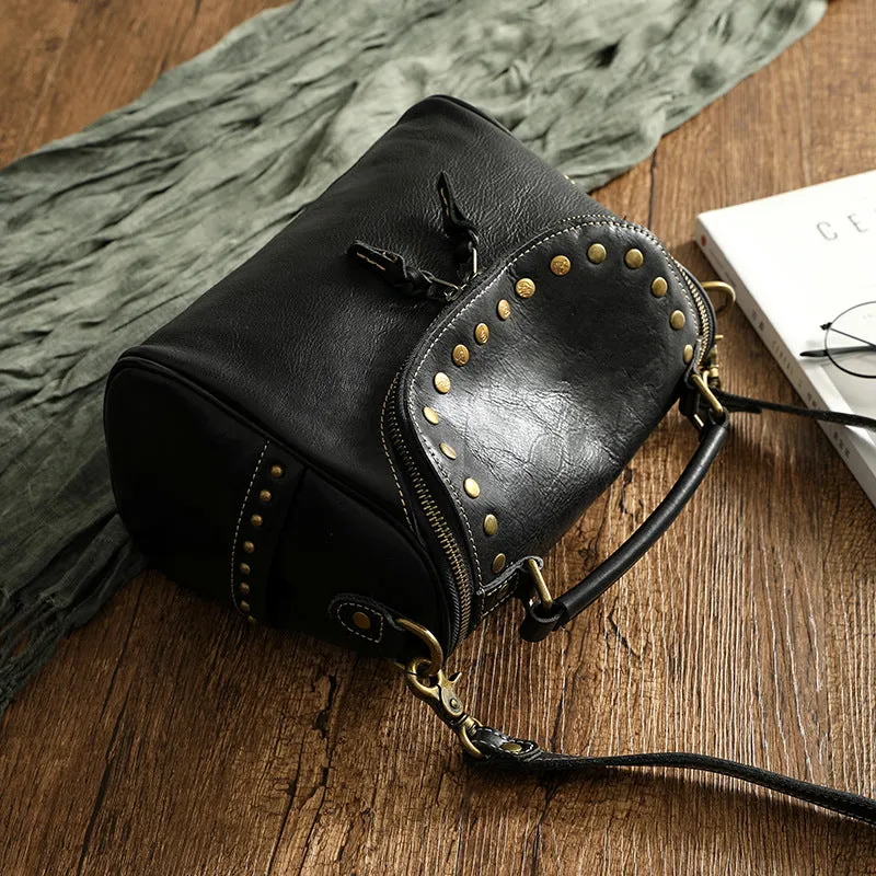 Vintage Rivet Design Genuine Leather Crossbody Handbags 3202