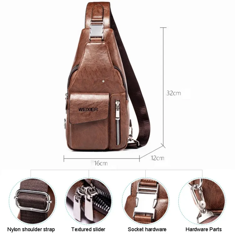 WEIXIER 9525 Men Leisure Style PU Leather Single Shoulder Crossbody Bag (Dark Brown)