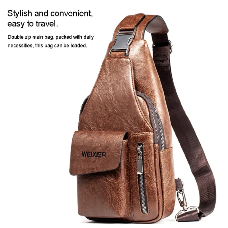 WEIXIER 9525 Men Leisure Style PU Leather Single Shoulder Crossbody Bag (Dark Brown)