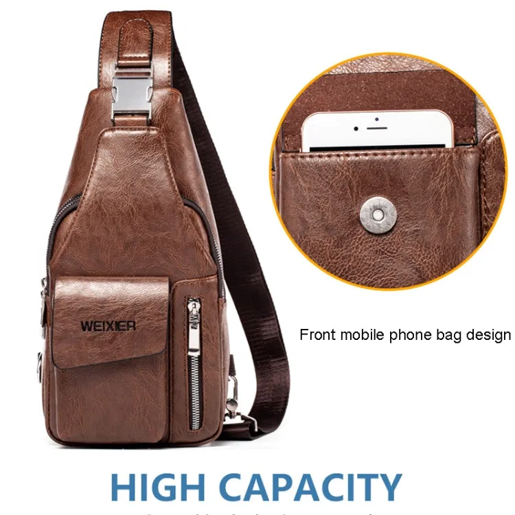 WEIXIER 9525 Men Leisure Style PU Leather Single Shoulder Crossbody Bag (Dark Brown)