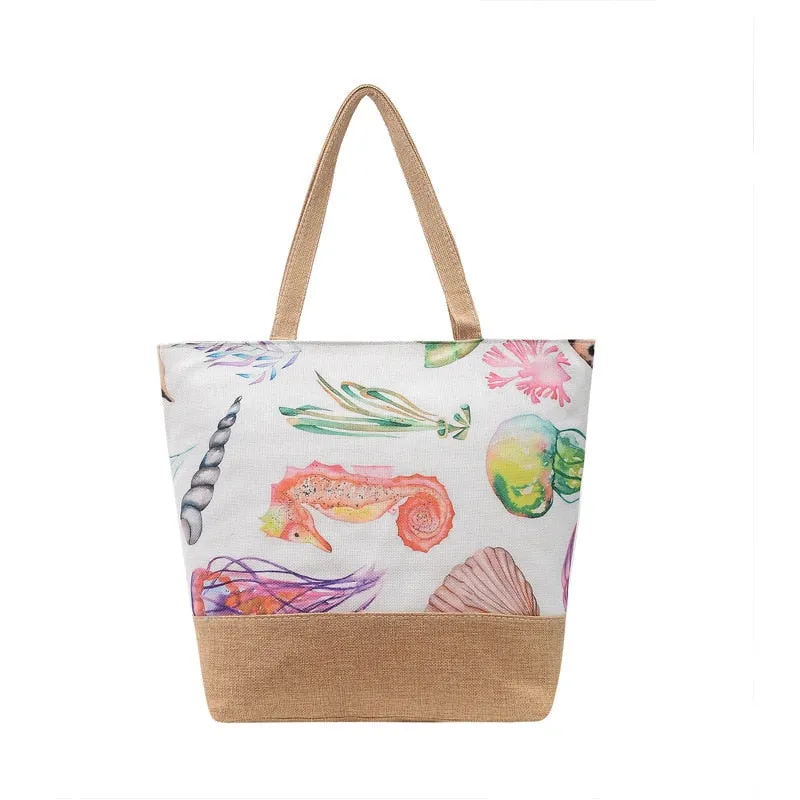 Wenkouban  Fashion Folding Women Big Size Handbag Tote Ladies Casual Flower Printing Canvas Graffiti Shoulder Bag Beach Bolsa Feminina