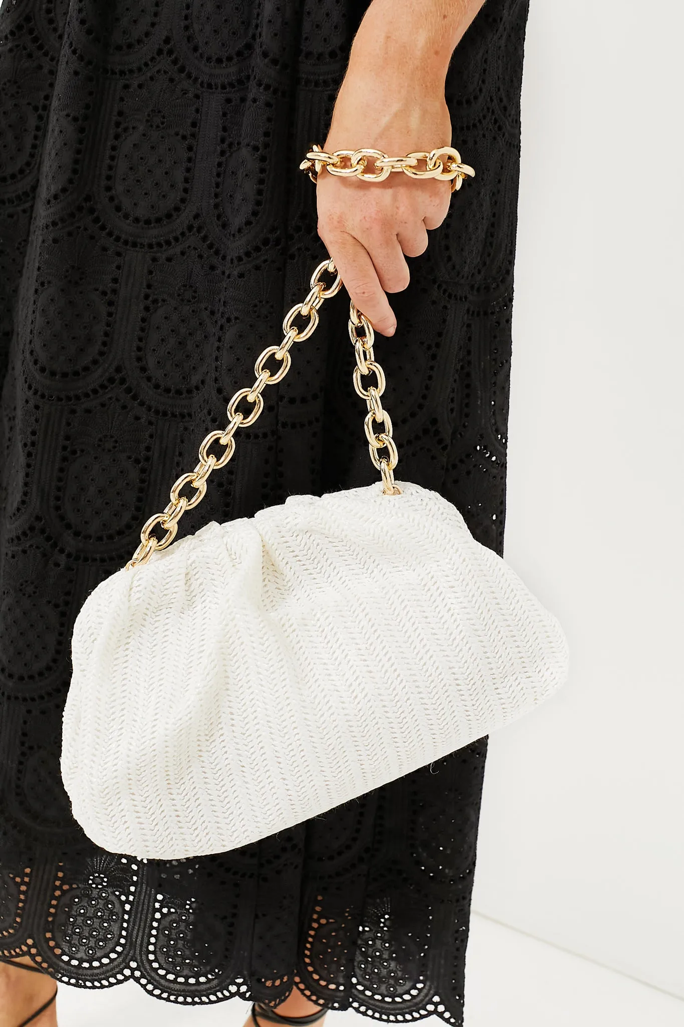 White Raffia Slouchy Clutch