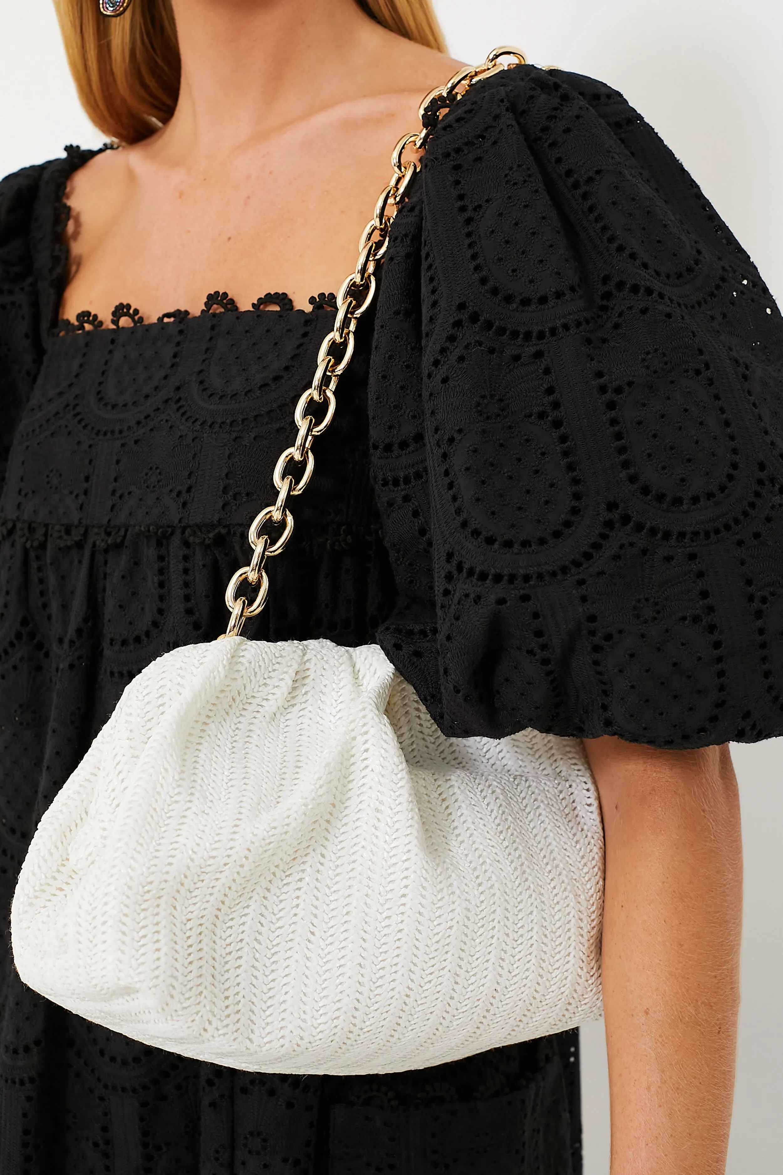 White Raffia Slouchy Clutch